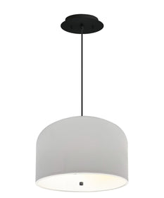 14" W 2 Light Pendant White Shade with Diffuser, Black Cord